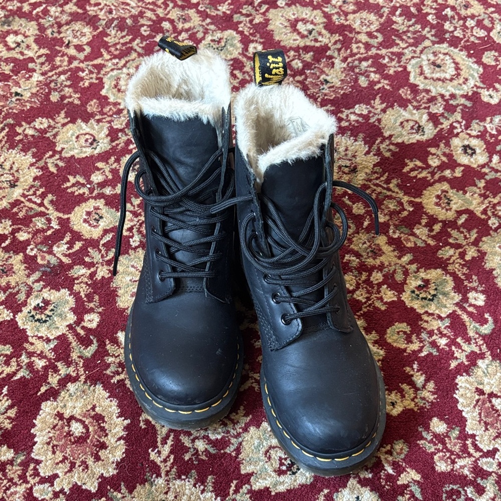 Dr. Martens Black Fur-Lined Combat Boots